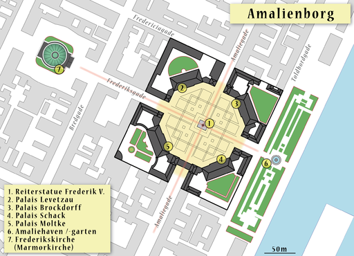 Plan Amalienborg (Kopenhagen; Kandidat für das UNESCO-Welterbe in Dänemark); Map of the Amalienborg Palace