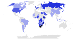 Map showing a summary of the countries Ramaphosa made official trips as president. Map showing countries President Cyril Ramaphosa of South Africa has visited.svg