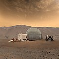 Ein NASA-Zeichner zeigt hier: So könnte in Zukunft eine Station auf dem Mars aussehen.