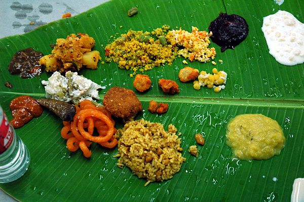 A typically south Indian banana leaf meal