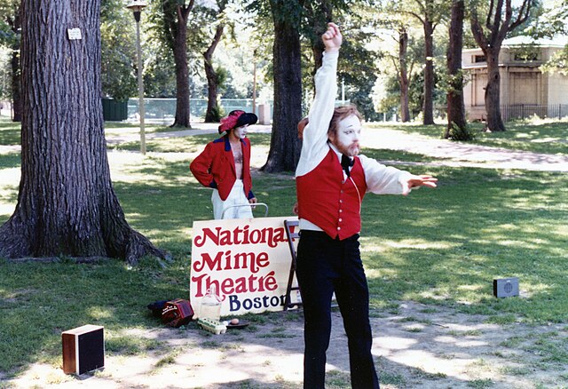 Whitefaced mime on Boston Common in 1980