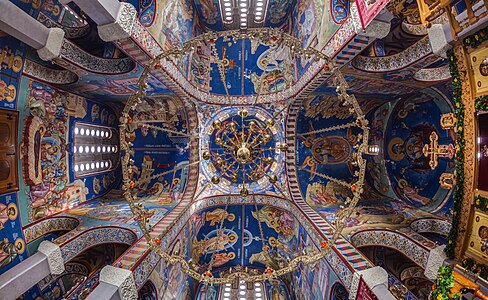 Interior of the Serbian Orthodox Nova Gračanica church, built in 2000 and located on the Crkvina Hill overlooking the town of Trebinje, Republika Srpska, Bosnia and Herzegovina.