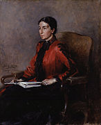 Tableau représentant une femme en robe rouge et noire