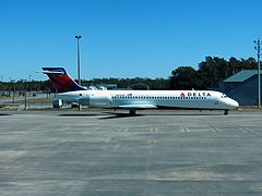 Boeing 717-200 parked at Destin-Fort Walton Beach Airport.