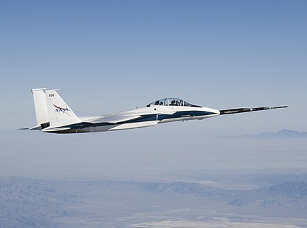 NASA F-15B Research Testbed, aircraft No. 836 (AF Ser. No. 74-0141). Note the Quiet Spike adaption to reduce and control sonic booms