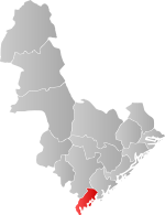Mapa do condado de Agder com Lillesand em destaque.