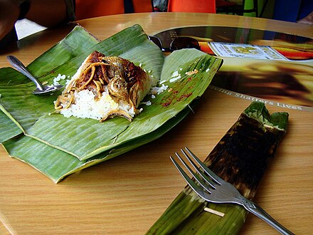 Nasi lemak are traditionally wrapped in banana leaves