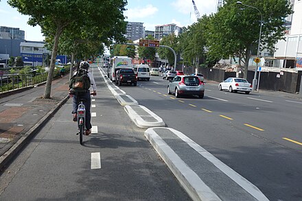 Bike lane. Nelson Street cycleway. Auckland Lightpath. Nelson Road. Cycleway Project.