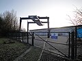 The back of the Vestas factory in Newport, Isle of Wight from the Cowes cycle path in February 2010, shortly after its closure.