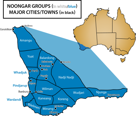 Perth is located on the traditional land of the Whadjuk people, one of several groups in south-western Western Australia that make up the Noongar people.