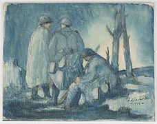 Aquarelle représentant des soldats au front, aquarelle (1916)