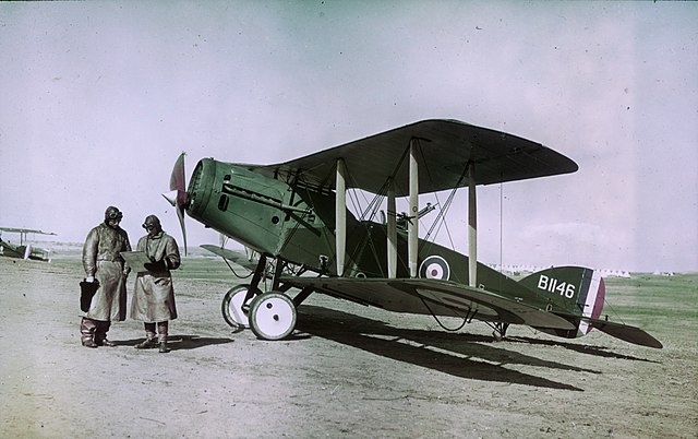 Lieutenant Ross Smith (left) with a No. 1 Squadron Bristol Fighter, Palestine, February 1918
