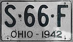 Ohio 1942 license plate.JPG
