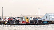Openhydro Triskell - turbine deployment barge in the Port of Cherbourg Openhydro Triskell - Tidal Turbine Deployment Vessel in port of Cherbourg-7985.jpg