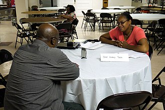 An Evergreen Protective Association volunteer recording an oral history at Greater Rosemont History Day. Oral history baltimore.jpg