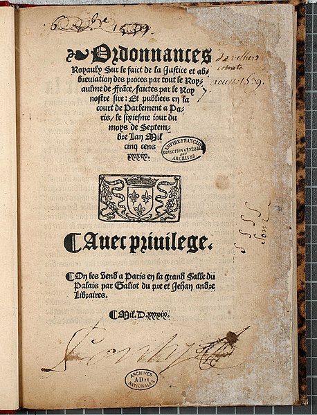 File:Ordonnance de Villers Cotterets. Page 1 - Archives Nationales - AE-II-1785.jpg
