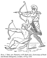 Kiri: lustrasi seorang hoplites, jenis infantri berat dalam armada Ionia Kanan: Ilustrasi prajurit pemanah dalam armada Persia