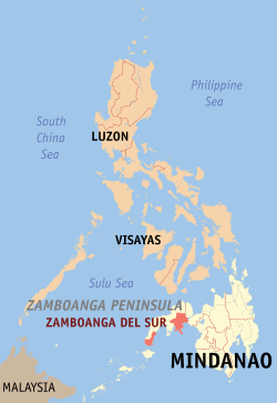 Mapa iti Filipinas a mangipakita ti pakasarakan iti Zamboanga del Sur.