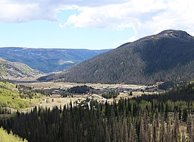 Platoro from Forest Road 250 above the town Platoro, Colorado from above.JPG