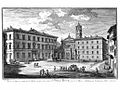 Le Palais San Callisto, à gauche de l'église Sainte Marie du Trastevere, gravure de Giuseppe Vasi, milieu du XVIIIe siècle.