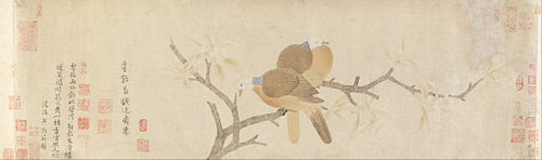 Qian Xuan - Doves and Pear Blossoms after Rain - Google Art Project