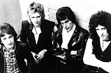 Queen press photo in early 1977 in promotion of News of the World Queen News Of The World (1977 Press Kit Photo 02).jpg