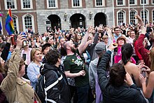 "Yes" supporters at Dublin Castle after the Referendum results were declared REPEAL YES05.jpg