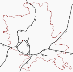 Mapa konturowa Szczecina, na dole nieco na lewo znajduje się punkt z opisem „Szczecin Klucz”