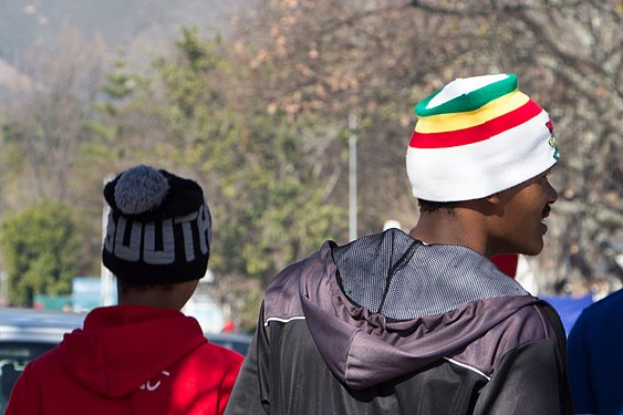 Beanie cap with green, yellow and red Rasta stripes (pictured right)