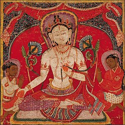 Painting of Khasa Buddhist King Ripu Malla and his son Sangrama worshiping Goddess Tara (center) c. 1312