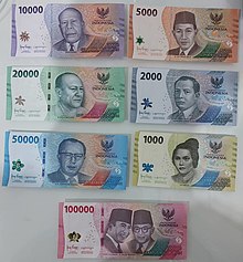 The 2022 series of rupiah banknotes. As of 2022, it is the newest series of notes issued by Bank Indonesia, and it is legal tender alongside the 2016 and 2000-2014 series. Rupiahseri2022.jpg