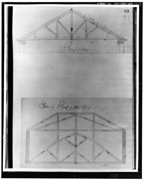 File:SECTION OF THE ROOF OF WINGS AND ATTIC STORY OF MAIN BLOCK (PAGE 53) - Maine State House, State and Capitol Streets, Augusta, Kennebec County, ME HABS ME,6-AUG,2-22.tif