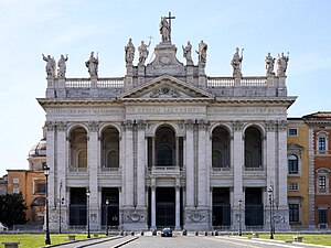 The motherchurch of the Roman Catholic dioceses of Italy is the Archbasilica of St. John Lateran, the cathedral church of the pope. San Giovanni in Laterano 2021.jpg