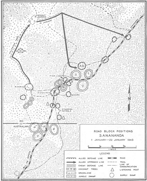 Sanananda road block positions 1–22 January 1943.