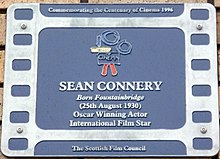 Sean Connery plaque near the site of his birth in Fountainbridge, Edinburgh Sean Connery plaque, Fountainbridge Edinburgh.jpg