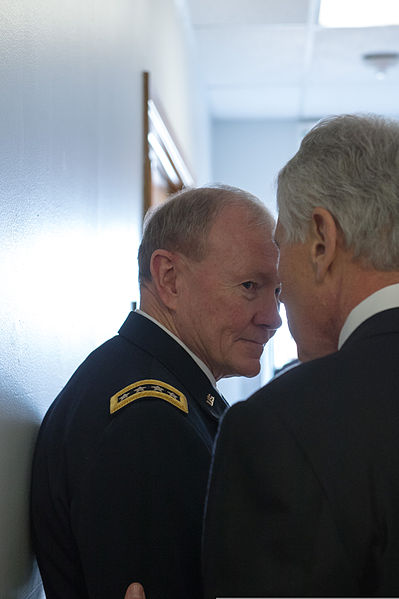 File:Secretary of Defense Chuck Hagel, right, speaks with U.S. Army Gen. Martin E. Dempsey, the chairman of the Joint Chiefs of Staff, after a U.S. Strategic Command change of command ceremony at Offutt Air Force 131115-D-KC128-217.jpg