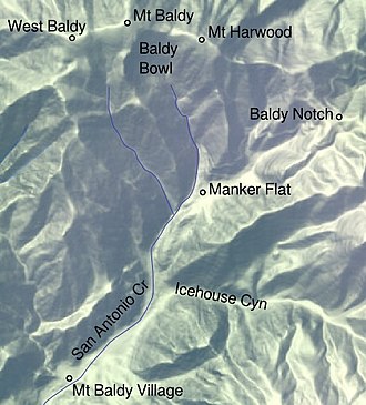 Map of the Mount San Antonio massif Simple map of Mount San Antonio, California.jpg