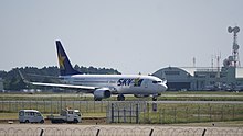 Boeing 737-800 of Skymark Airlines at the airport (2017)