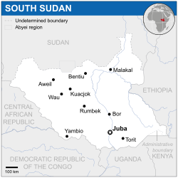 Location of South Sudan