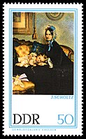 Großmutter und Enkelin (Gemälde von Julius Scholtz 1863; als 50 Pf-Sondermarke der DDR-Post 1967)