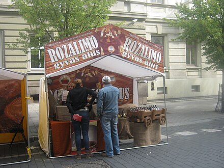 Traditional beer (alus) from Rozalimas, northern Lithuania, for sale in Vilnius