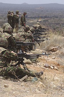 Machine Gun platoon of Support Company 1st Battalion Worcestershire and Sherwood Foresters Regiment during exercise 'Grand Prix' in Kenya The Machine Gun Platoon. MOD 45143117.jpg