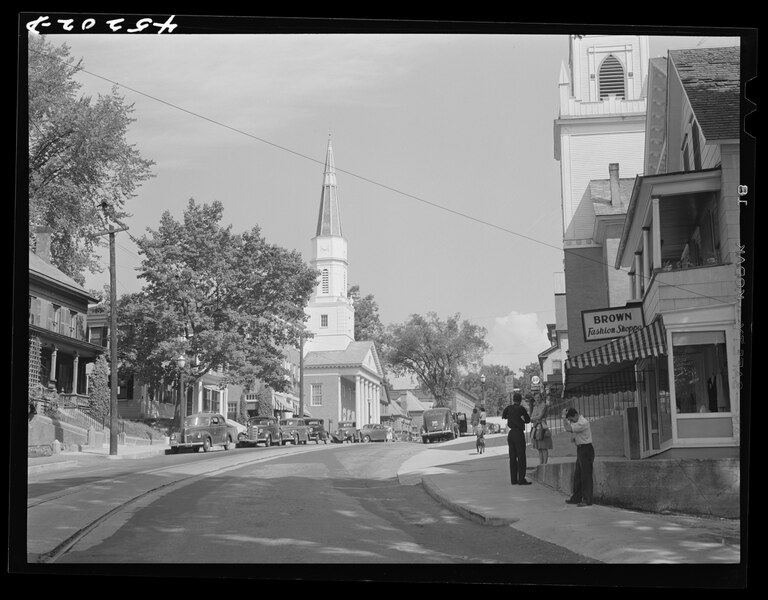 File:The main street in Springfield, Vermont, by Jack Delano, United States Office of War Information, 1941, from the Library of Congress - master-pnp-fsa-8c06000-8c06500-8c06533a.tif