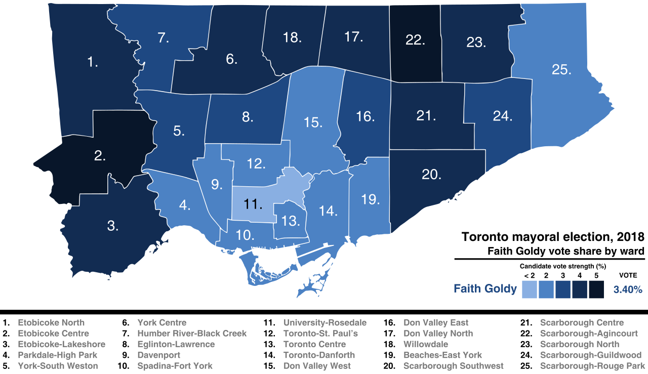 File:Toronto mayoral election, 2018 results by ward ...