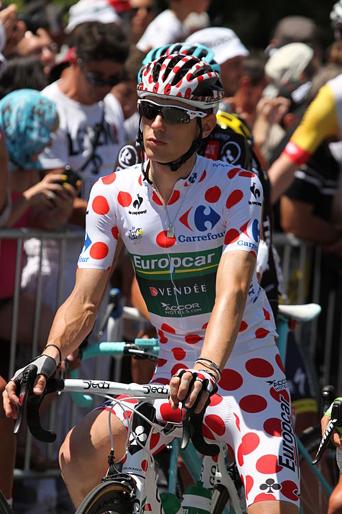 The 2013 polka dot jersey, worn by Pierre Rolland