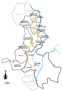 Parcours schématique de l’aqueduc des Monts d’Or