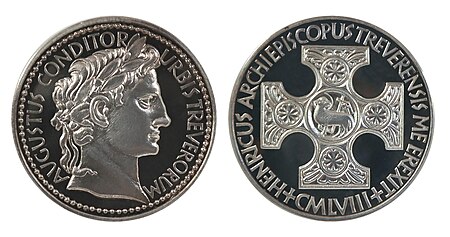 Medaya di plata pa e celebracion di 1000 aña (1958) di e cruz di mercado na Trier, Alemania.