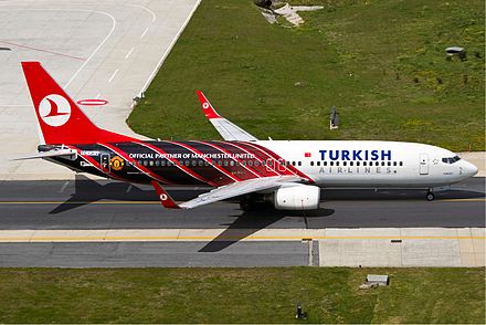 An official partner of the club, Turkish Airlines in Manchester United livery