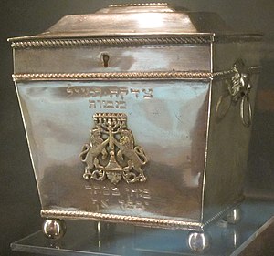 Tzedakah (charity) box, Charleston, 1820, silver, National Museum of American Jewish History.JPG