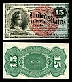 15 centes Fractional Currency államjegy a 4. sorozatból (4th Issue).